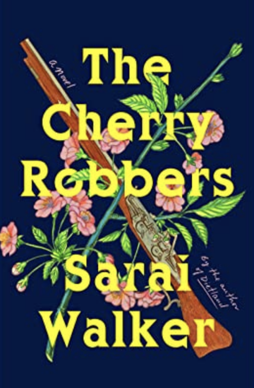 "The Cherry Robbers" cover illustration with flowers and a rifle