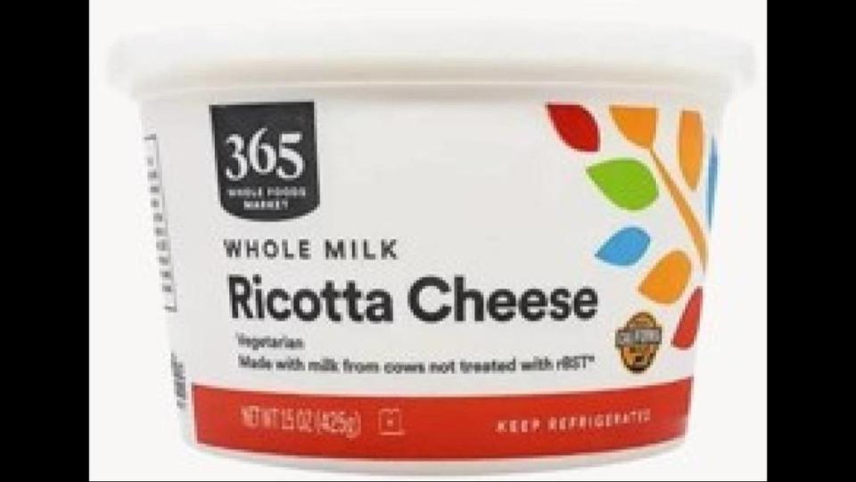 Ricotta Cheese made with whole milk from Whole Foods Market’s 365 brand. FDA