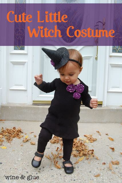 <p>Craft a tiny witch hat for your tiny tot to turn a simple black dress and leggings outfit into a Halloween-ready costume. </p><p><strong>Get the tutorial at <a href="https://www.wineandglue.com/cute-little-witch-costume/" rel="nofollow noopener" target="_blank" data-ylk="slk:Wine & Glue;elm:context_link;itc:0;sec:content-canvas" class="link ">Wine & Glue</a>. </strong> </p><p><a class="link " href="https://www.amazon.com/Lurrose-Headband-Halloween-Hairband-Accesory/dp/B07VRC58MH/?tag=syn-yahoo-20&ascsubtag=%5Bartid%7C10050.g.28304812%5Bsrc%7Cyahoo-us" rel="nofollow noopener" target="_blank" data-ylk="slk:SHOP HEADBAND WITCH HATS;elm:context_link;itc:0;sec:content-canvas">SHOP HEADBAND WITCH HATS</a></p>