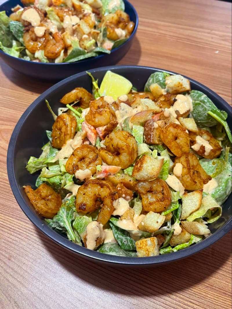 Shrimp salad prepared with meal kit.