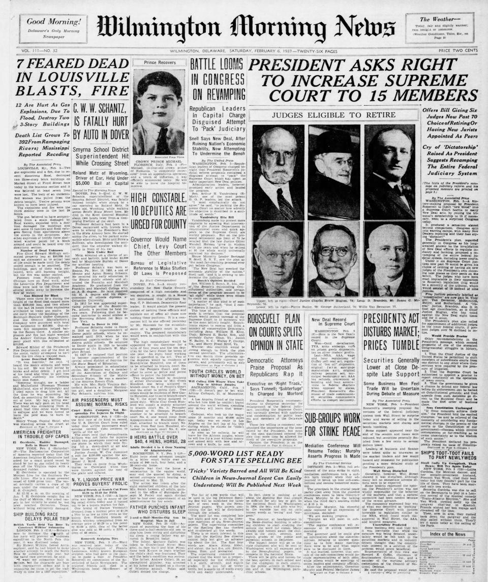 Front page of the Wilmington Morning News from Feb. 6, 1937.