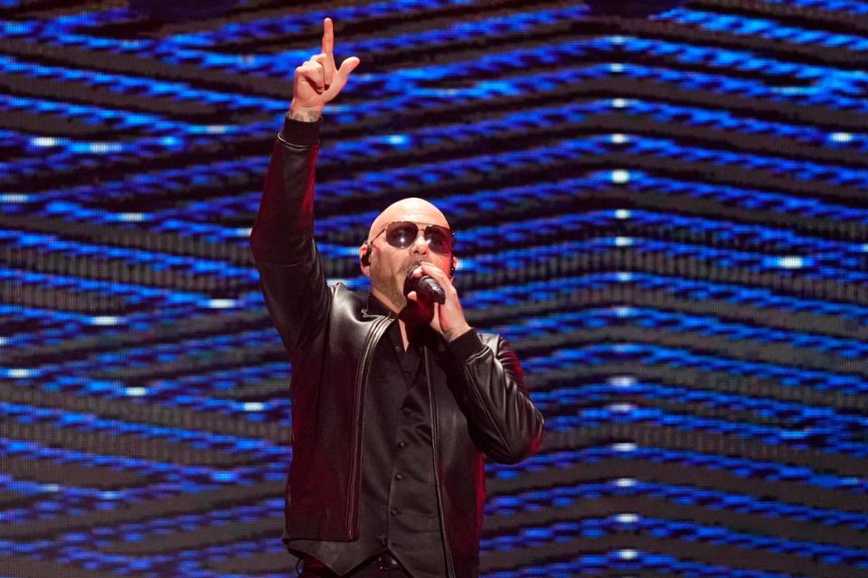 Pitbull performs on the first night of the 2022 iHeartRadio Music Festival on Friday, Sept. 23, 2022, in Las Vegas. The rapper will perform at the California Mid-State Fair in Paso Robles on Wednesday, July 26, 2023. John Locher/AP
