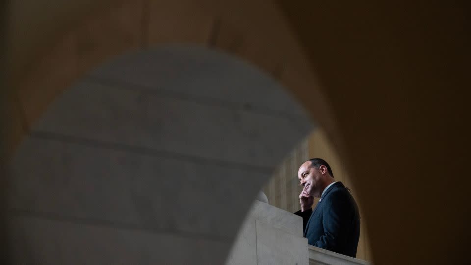 Rep. Bob Good, a Republican from Virginia, conducts a television interview in Washington, DC, on May 30, 2023. - Tom Williams/CQ-Roll Call, Inc/Getty Images