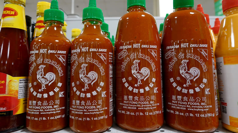 bottles of sriracha