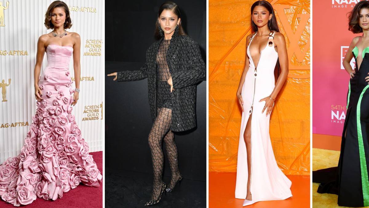 Zendaya arrives at Louis Vuitton in dangerously low-cut zipper gown