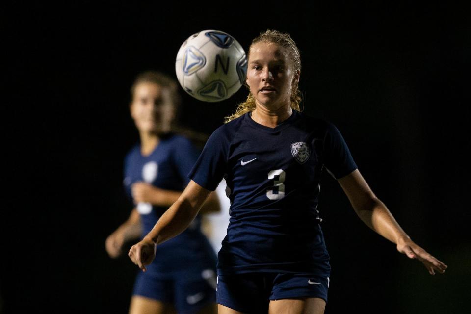 Naples' Molly Vickaryous (3) attacks the ball during the second half of the high school varsity girls soccer match between Mariner and Naples, Wednesday, Jan. 5, 2022, at Naples High School in Naples, Fla.Naples defeated Mariner 1-0.