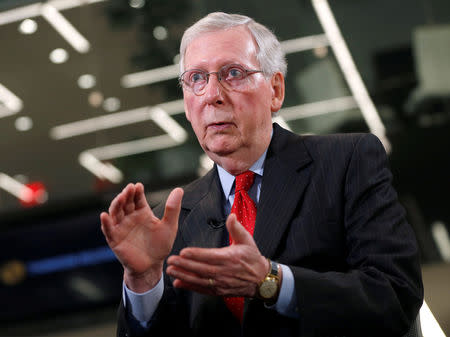 Senate Majority Leader Mitch McConnell (R-KY) speaks during an interview with Reuters in Washington, U.S., October 17, 2018. REUTERS/Joshua Roberts