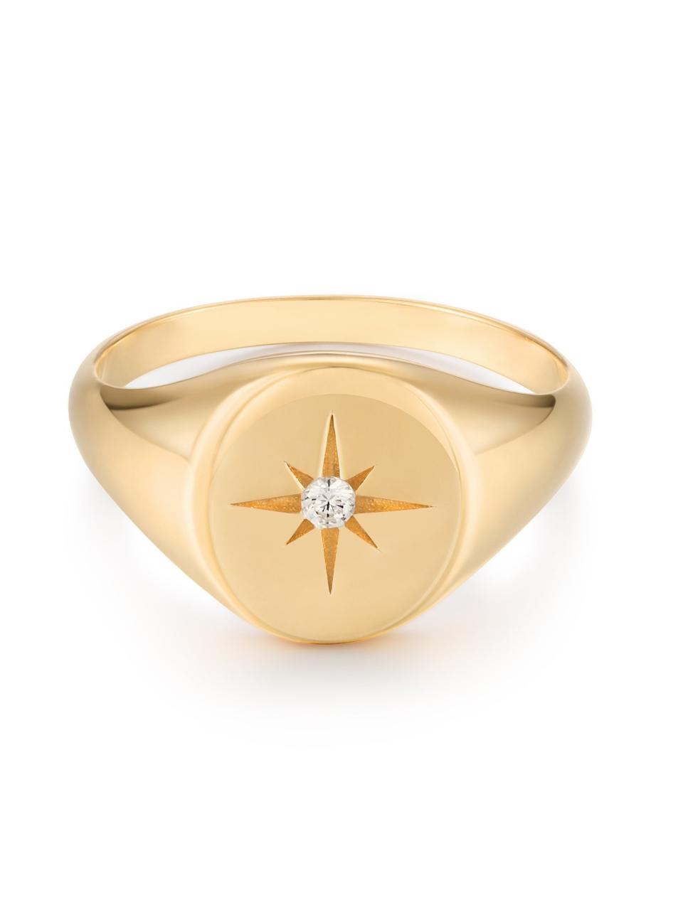 Get the <a href="https://shoppoirier.com/collections/rings/products/starburst-signet" target="_blank" rel="noopener noreferrer">Poirier starburst signet, available in sizes 7-13, for $65</a>