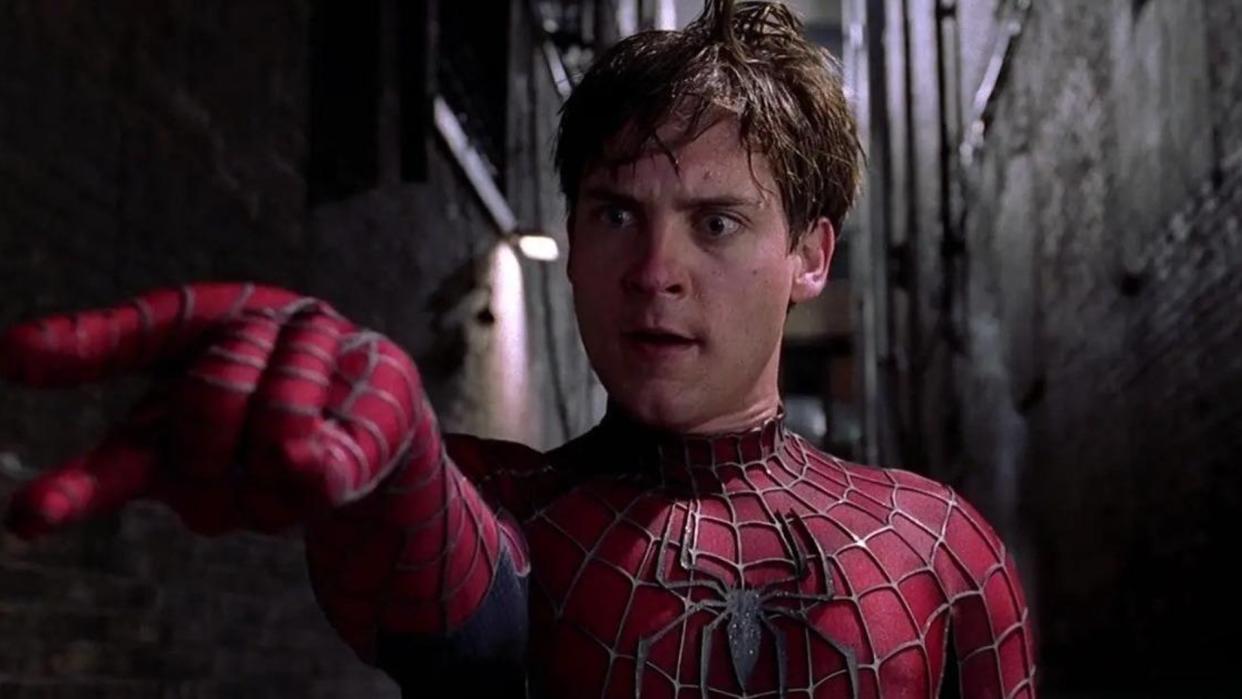  Tobey Maguire shooting webs in Spider-Man 