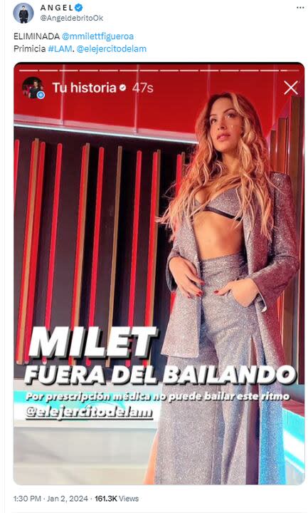 Milett no seguirá en el programa de baile