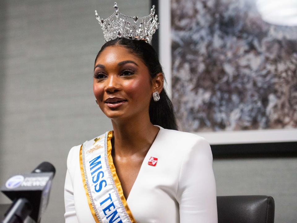 Newly crowned Miss Tennessee Volunteer Jada Brown sits down for an interview inside DoubleTree Hotel in Jackson, Tenn. on Sunday, July 30, 2023.