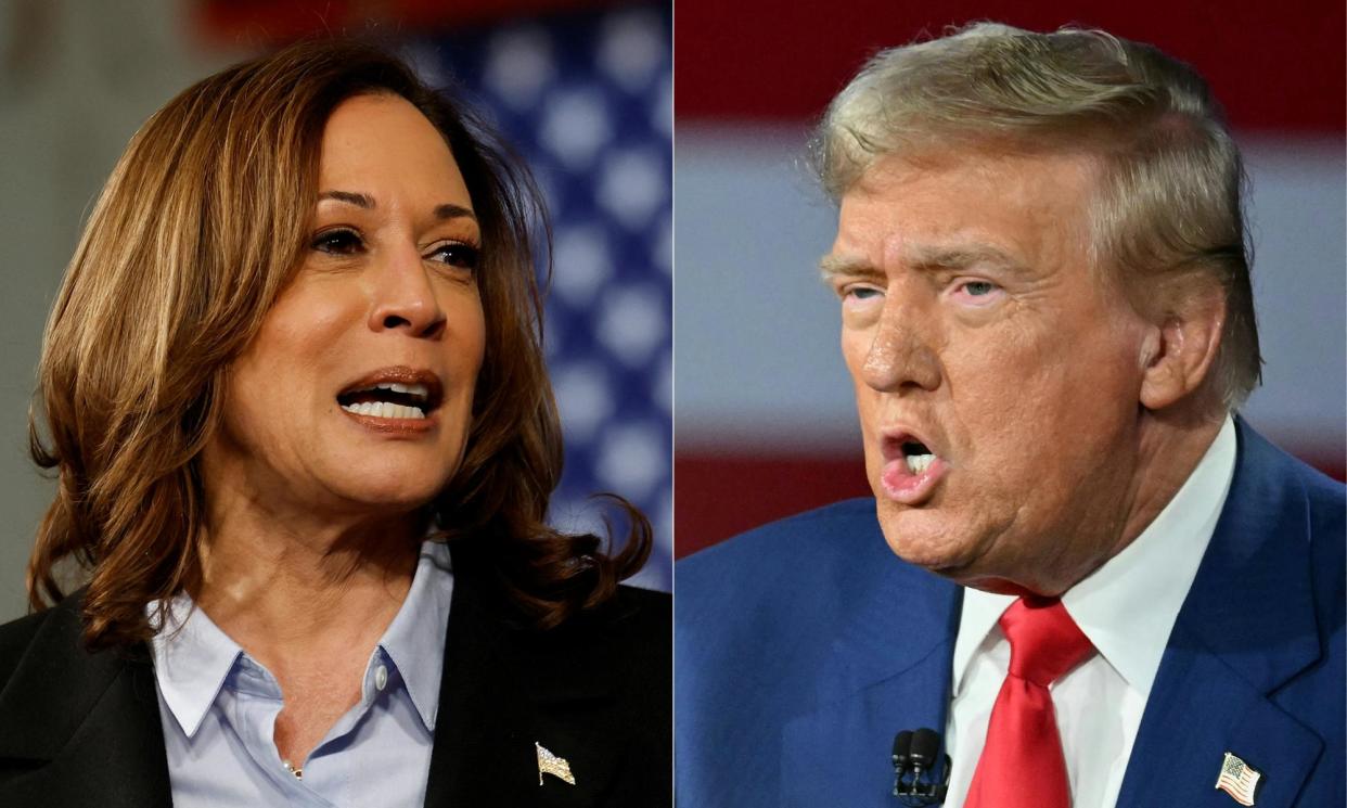 <span>Vice-President Kamala Harris and Republican presidential candidate Donald Trump ahead of the ABC presidential debate.</span><span>Photograph: Jeff Kowalskymandel Ngan/AFP/Getty Images</span>