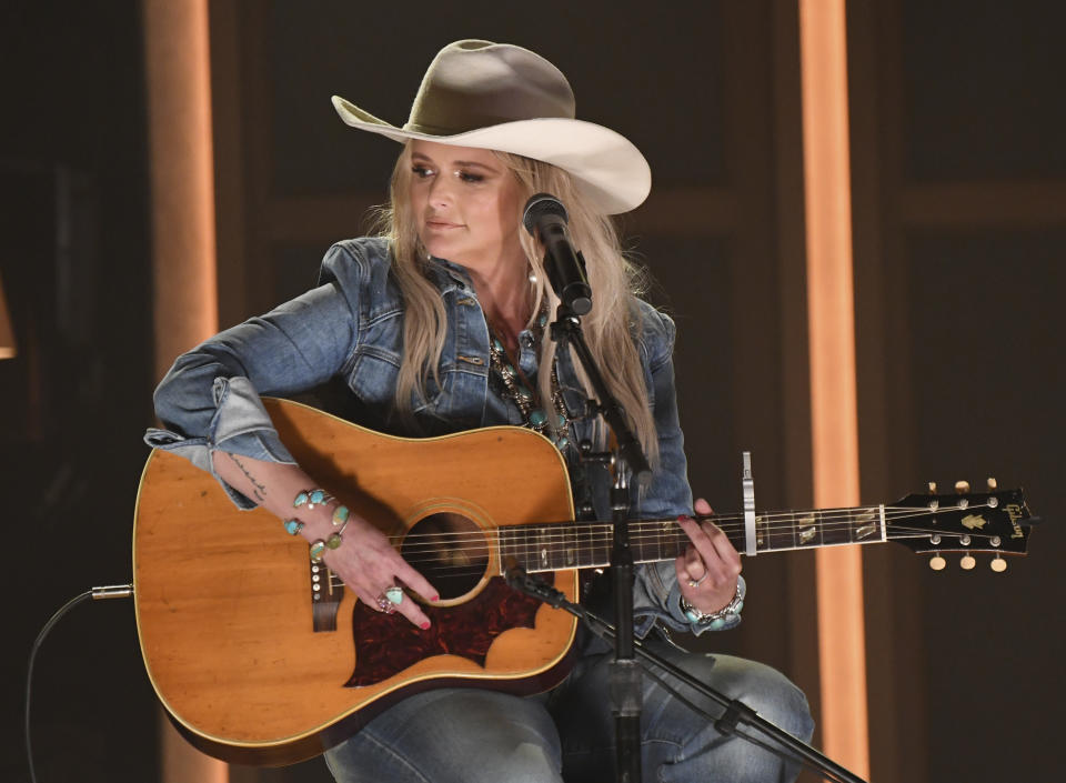 Miranda Lambert, center, performs "In His Arms" at the 56th annual Academy of Country Music Awards on Sunday, April 18, 2021, at the Ryman Auditorium in Nashville, Tenn. (Photo by Amy Harris/Invision/AP)