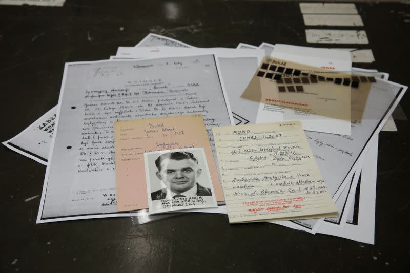 Documents of a suspected British agent called James Bond are pictured at Institute of National Remembrance (IPN) in Warsaw