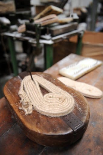 The rope sole of an espadrille at Megam Creation, in Mauleon, southwestern France. For this summer, Art of Soule ordered 50,000 pairs from Marzat's Megam Creation, with more than half set for export. Asian sales alone soared in one year from 0 to 20% of all exports