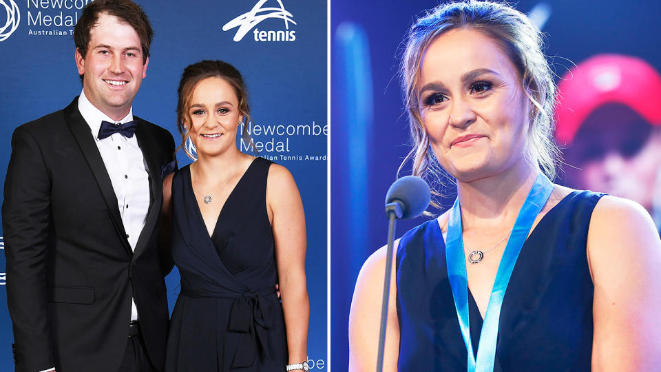 Ash Barty, pictured here after winning the Newcombe Medal in 2020.