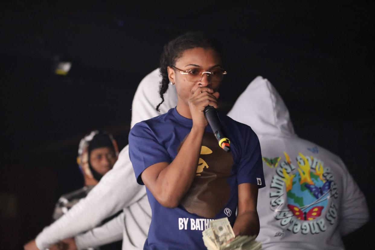 Milwaukee rapper Certified Trapper makes an on stage appearance during BabyTron's sold-out show at the Rave on Feb. 10, 2023. Trapper, the leader of Milwaukee's increasingly popular lowend hip-hop scene, will headline his first hometown concert at the Rave June 16.