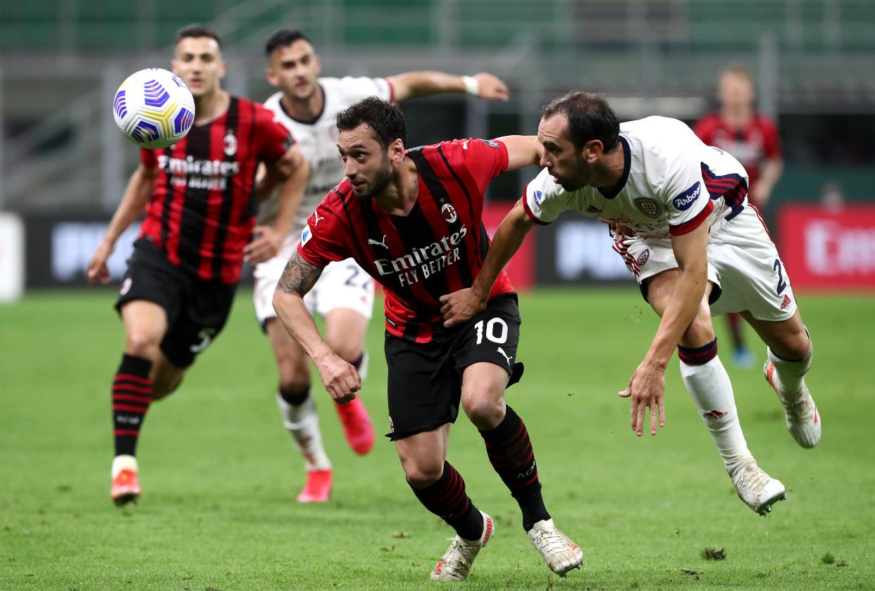 Milan’s Hakan Calhanoglu has spoken on his future amid interest from Premier League clubs (Getty Images)