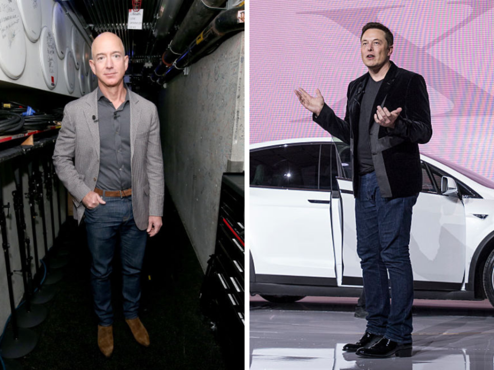 Amazon CEO Jeff Bezos and Tesla co-founder, CEO and product architect Elon Musk. (Photos: Getty)