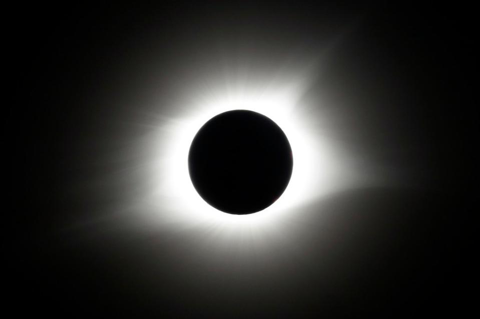 The period of total coverage during the solar eclipse is seen near Hopkinsville, Ky. Monday, Aug. 21, 2017, the last time an eclipse was visible from the US. AP