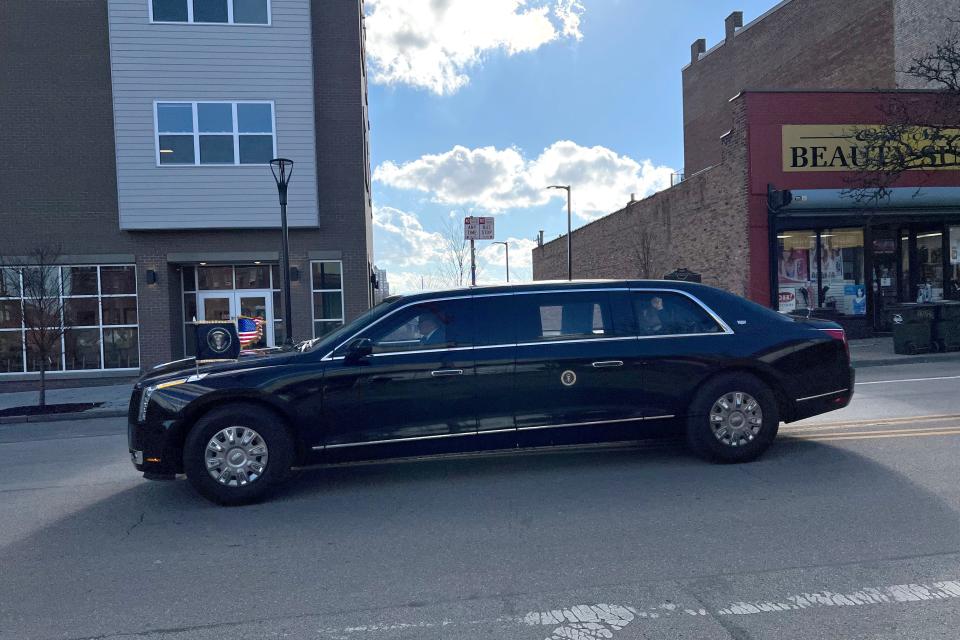 President Joe Biden stops at Just Q'in BBQ restaurant in the Walnut Hills neighborhood of Cincinnati after speaking on a $1.6 billion federal investment in the long-awaited upgrade of the Brent Spence Bridge in Covington on Wednesday.