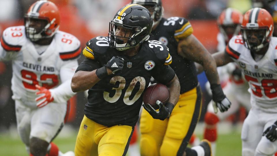 James Conner is off to a flying start this season for the Steelers as he rushed for 135 yards in Week 1 against the Browns. (AP) 