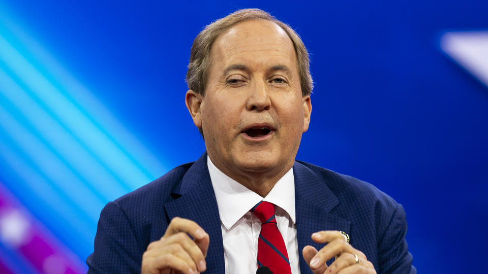 Texas Attorney General Ken Paxton (R) speaks during the Conservative Political Action Conference (CPAC) at the Gaylord National Resort and Convention Center in National Harbor, Md., on Friday, February 23, 2024.