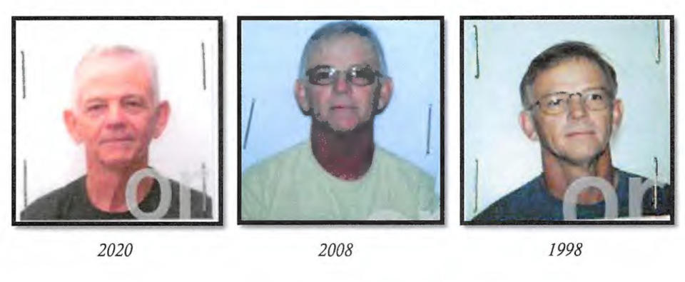 Photographs of Howard D. Farley, Jr. provided for passport applications in 2020, 2008, and 1998. (U.S. Attorney's Office for the Middle District of Florida)