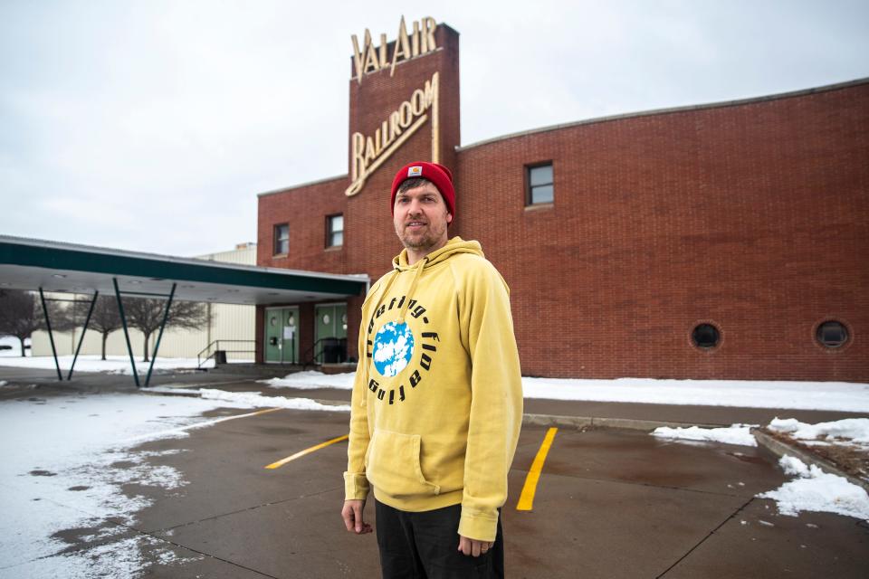 Sam Summers, the new owner of the Val Air Ballroom, stands in front of the venue on Monday, Jan. 24, 2022, in West Des Moines.