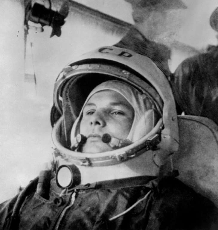 Yury Gagarin prepares to blast off into space aboard the Vostok I on April 12, 1961