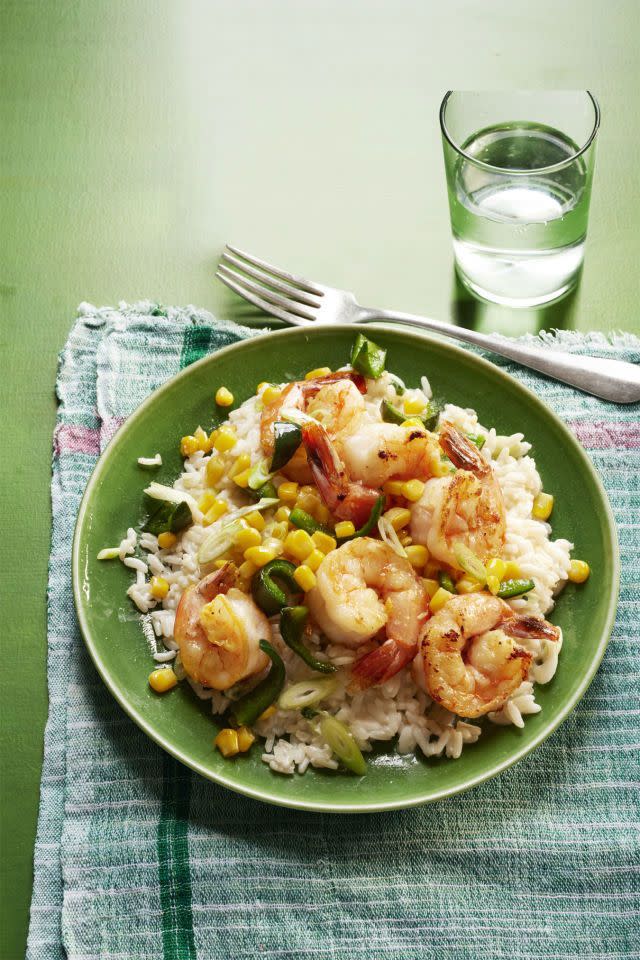 Sautéed Shrimp, Poblanos, and Corn with Creamy Rice