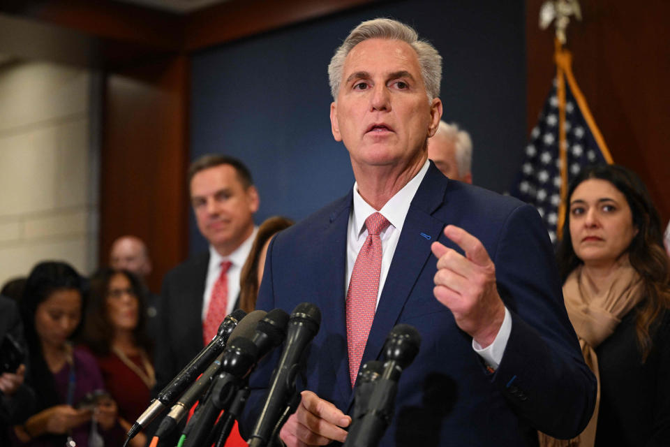 House Minority Leader Kevin McCarthy speaks after he was nominated to be House Speaker on Nov.15, 2022. (Mandel Ngan / AFP - Getty Images)