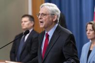 Attorney General Merrick Garland speaks during a news conference at the Department of Justice headquarters in Washington, Thursday, May 23, 2024. The Justice Department has filed a sweeping antitrust lawsuit against Ticketmaster and parent company Live Nation Entertainment, accusing them of running an illegal monopoly over live events in America and driving up prices for fans. The lawsuit was filed Thursday in New York and was brought with 30 state and district attorneys general. (AP Photo/Jose Luis Magana)