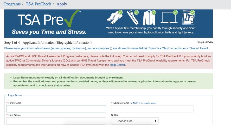 TSA pre-check application