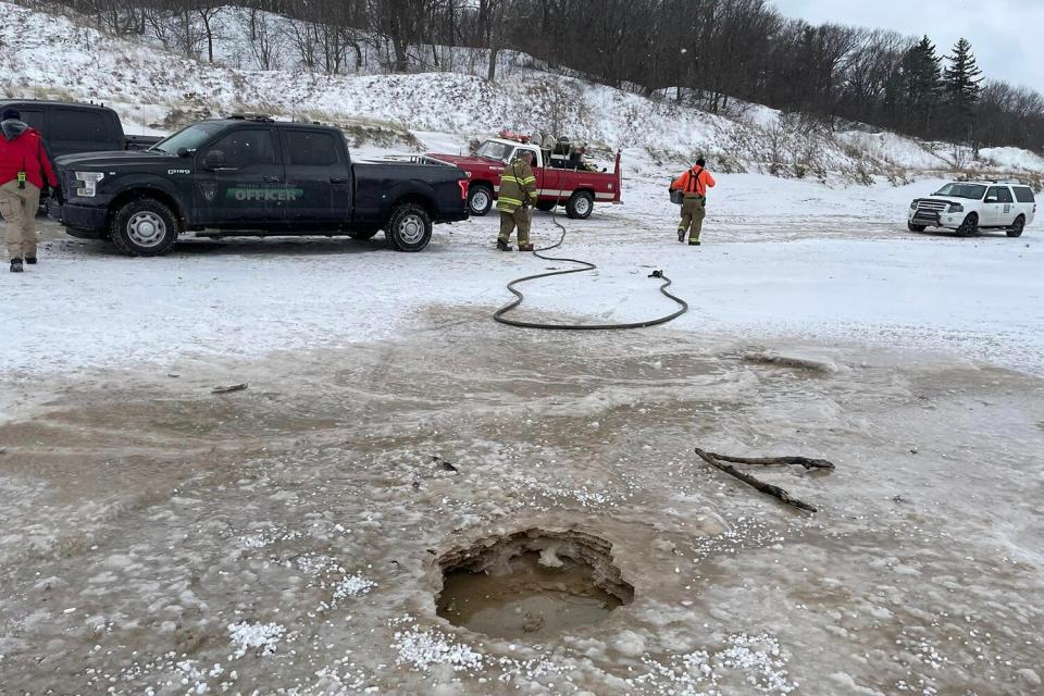 Firefighters save frozen goose