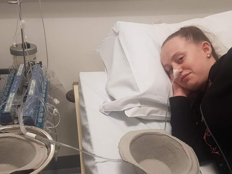 Rose has struggled with stomach pain since the age of three, pictured in hospital. (Liv Rose/SWNS)