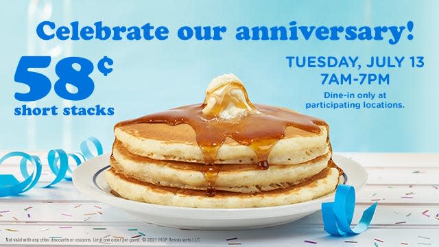 IHOP has a pancake special for its anniversary July 13.