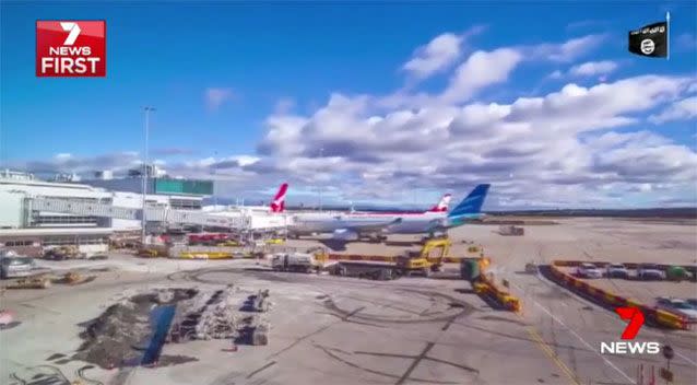 Melbourne Airport features in the IS video. Source: 7News