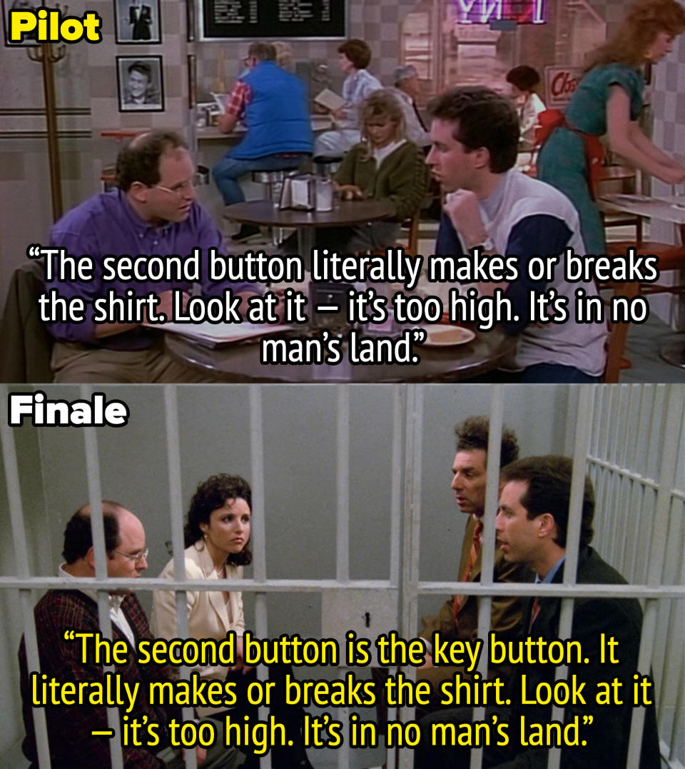 george and jerry having the same conversation about buttons on seinfeld