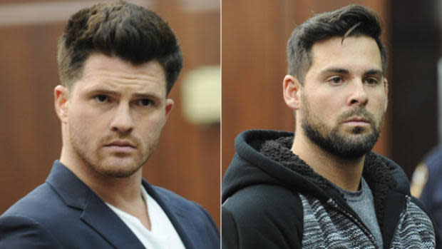 James Rackover, left, and Lawrence Dilione, right, at their Criminal Court arraignments on Nov. 17, 2016.  / Credit: CBS New York