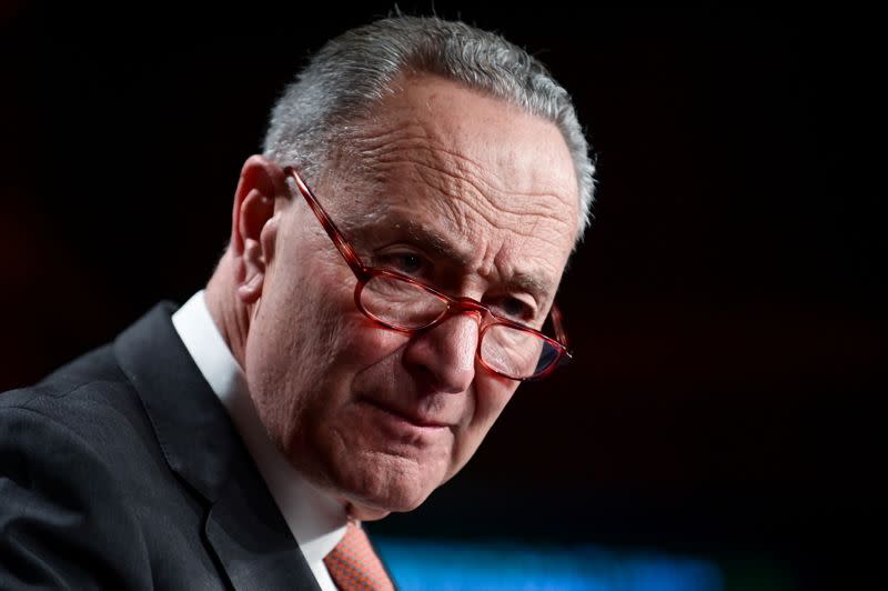 Senate Minority Leader Schumer speaks during a news conference at the U.S. Capitol in Washington