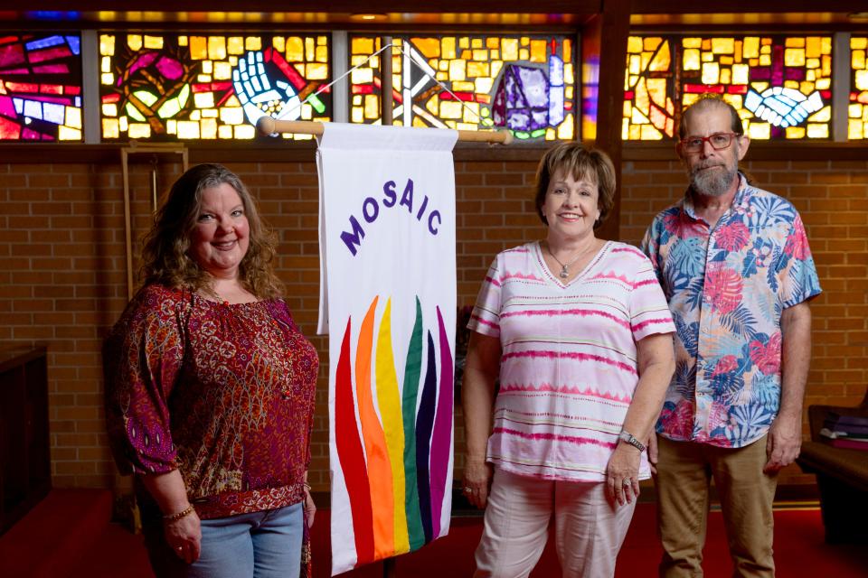 From left, The Rev. Glenda Skinner, Susan Humphrey and the Rev. Scott Spencer, of Mosaic United Methodist Church, pose for a photo Sept. 6 in Oklahoma City.