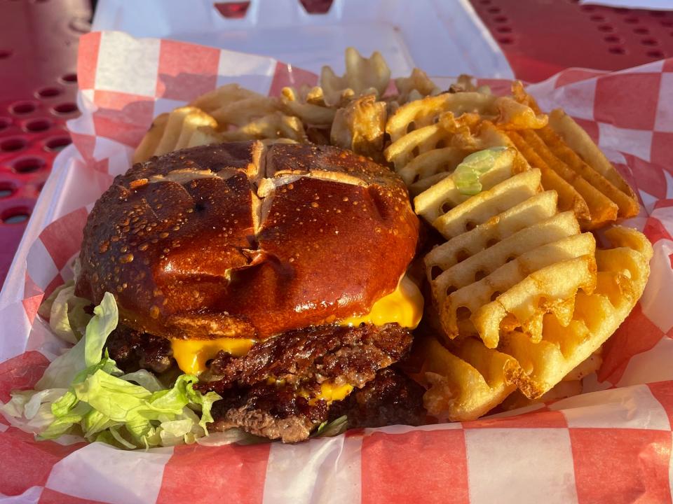 The Big Mike's Burger and waffle fries from Big Mike's Burgers.