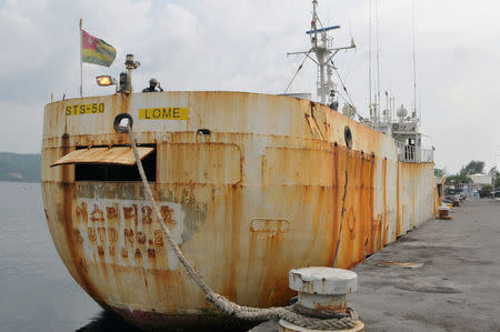 Fishing boat STS-50 is seen at the port, after being seized by the Indonesian Navy in Sabang, Indonesia April 7, 2018. Antara Foto/Ampelsa/via REUTERS
