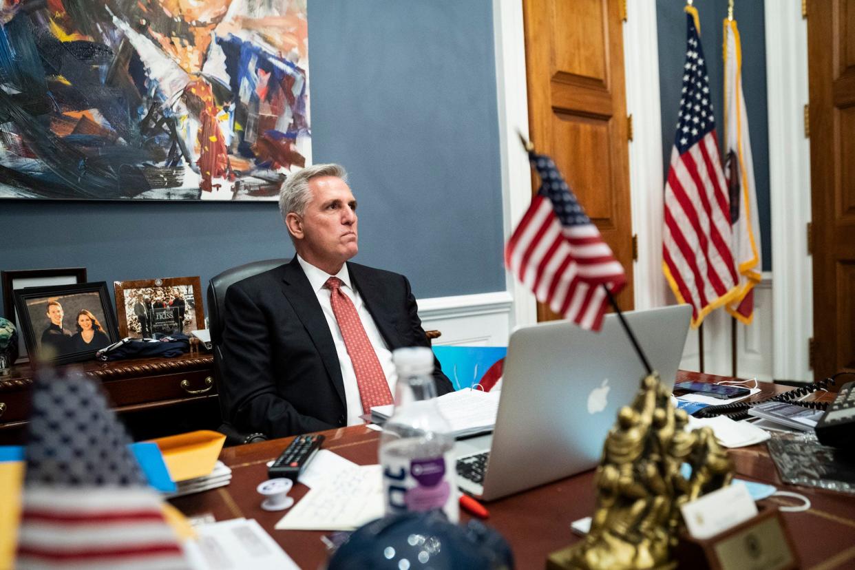 House Minority Leader Kevin McCarthy in his office on Capitol Hill on November 18, 2021.