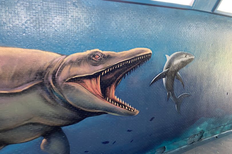 A section of the 'Triassic Tolworth Aquarium' mural before it was removed