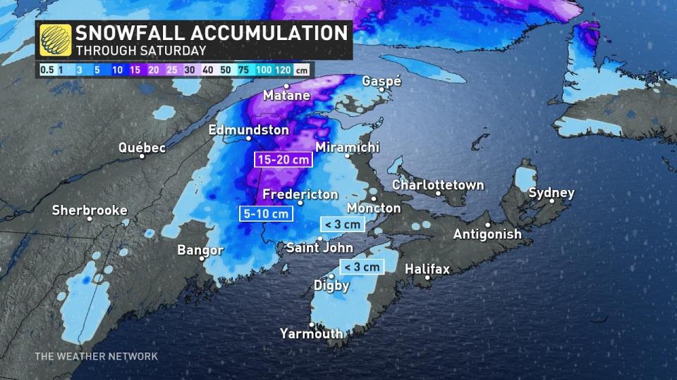 Atlantic Canada snowfall amounts March 29 2024