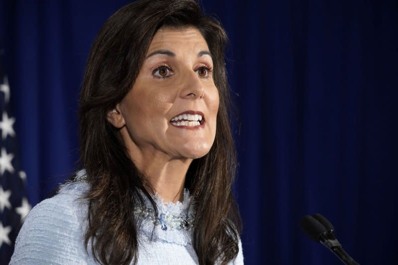 Former U.N. Ambassador Nikki Haley speaks on her abortion stance during an event at the Susan B. Anthony Pro-Life America's Offices in Arlington, Va., on April 25. File Photo by Bonnie Cash/UPI