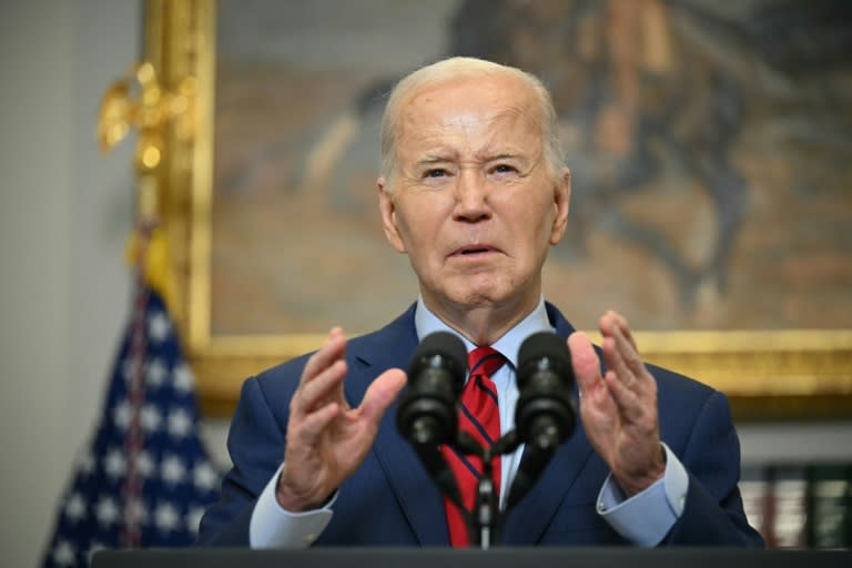 US President Joe Biden speaks about the protests over Israel's war against Hamas in Gaza that have roiled US college campuses, (Drew ANGERER)