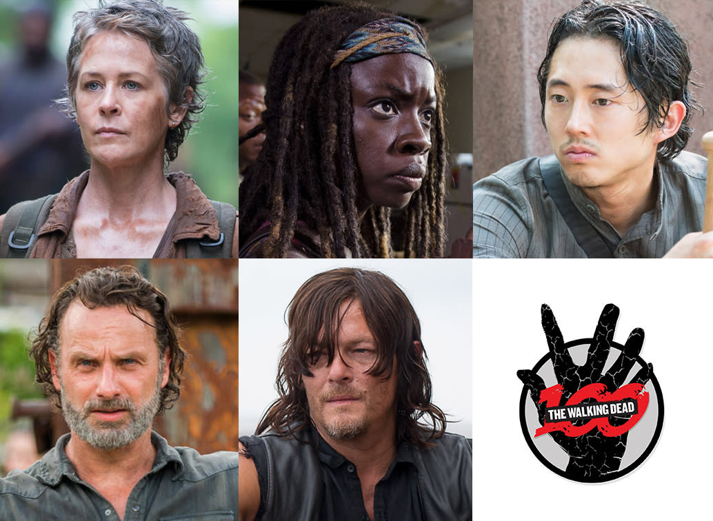 Melissa McBride as Carol, Danai Gurira as Michonne, Steven Yeun as Glenn, Andrew Lincoln as Rick and Norman Reedus as Daryl in ‘The Walking Dead’ (Photo: AMC)